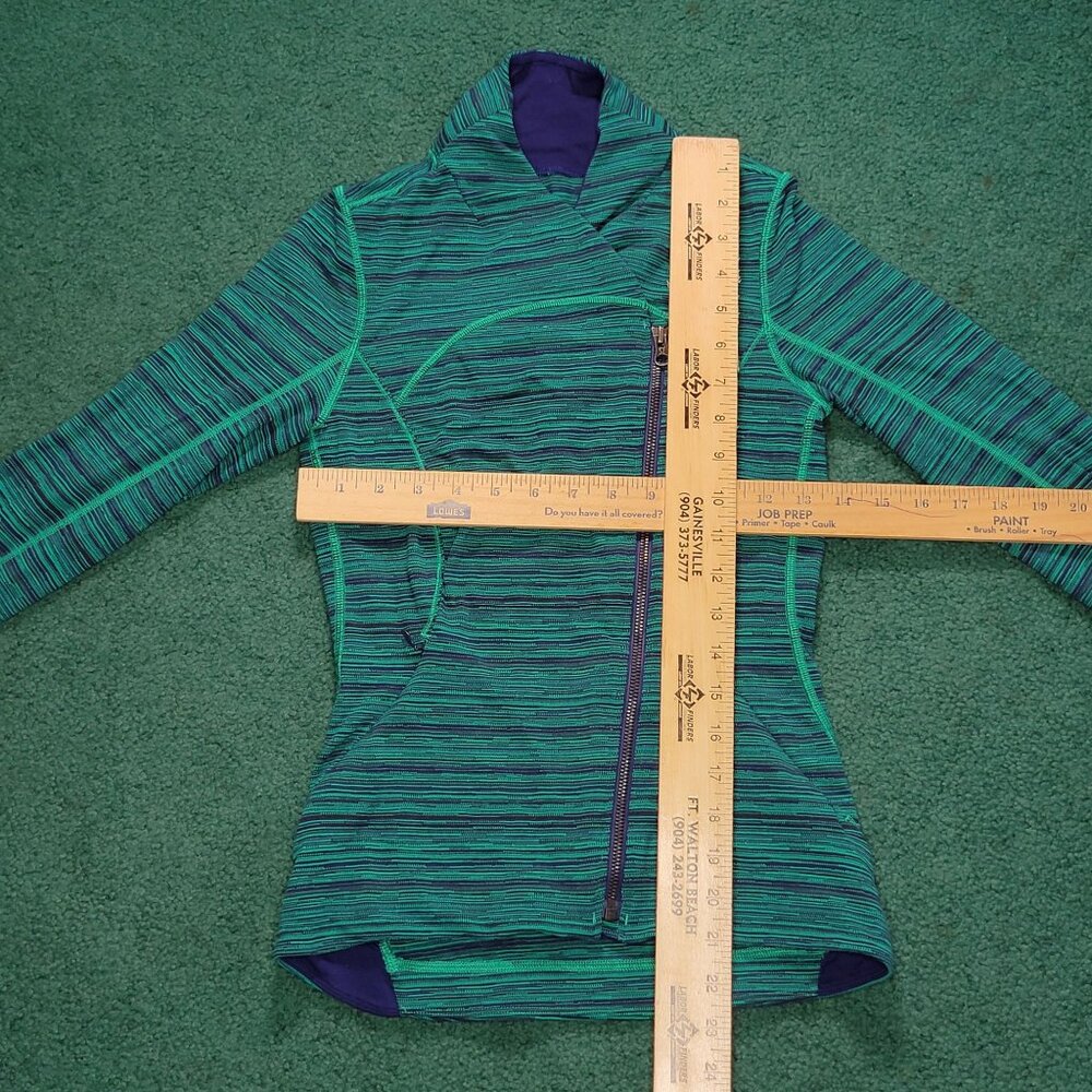 Lululemon Precision Jacket Sz 4 Green Cyber Jungle Hero Blue Front Zip Activewea - Picture 8 of 11